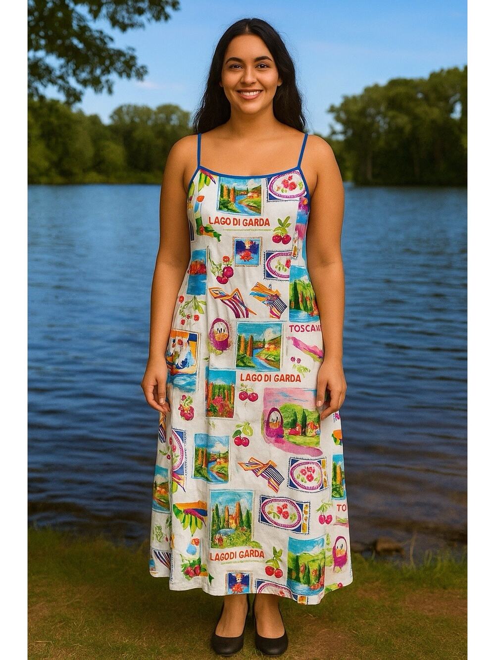NWT Label Of Love Womens Italian Theme Dress , Australia resort Coastal Sz L
